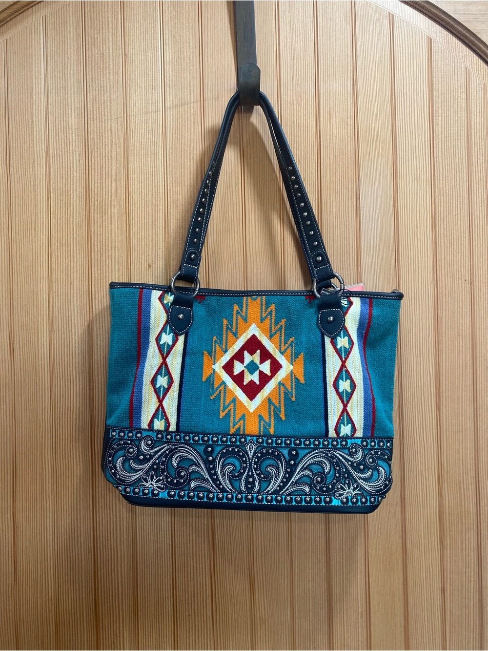 NWT Montana West Turquoise and Navy Southwestern Tote - Picture 2 of 9